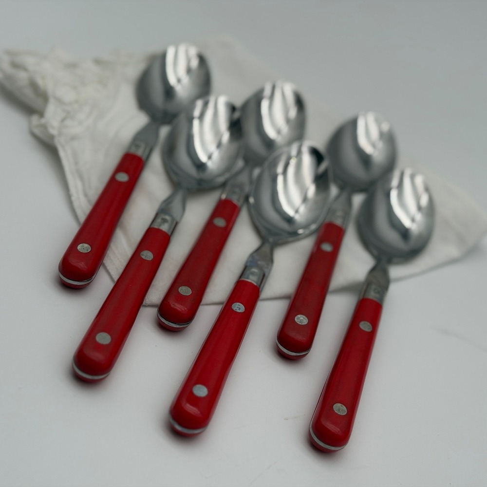 Vintage WF Washington Forge Mardi Gras Red Dinner Spoon Set of 6 Stainless Korea
